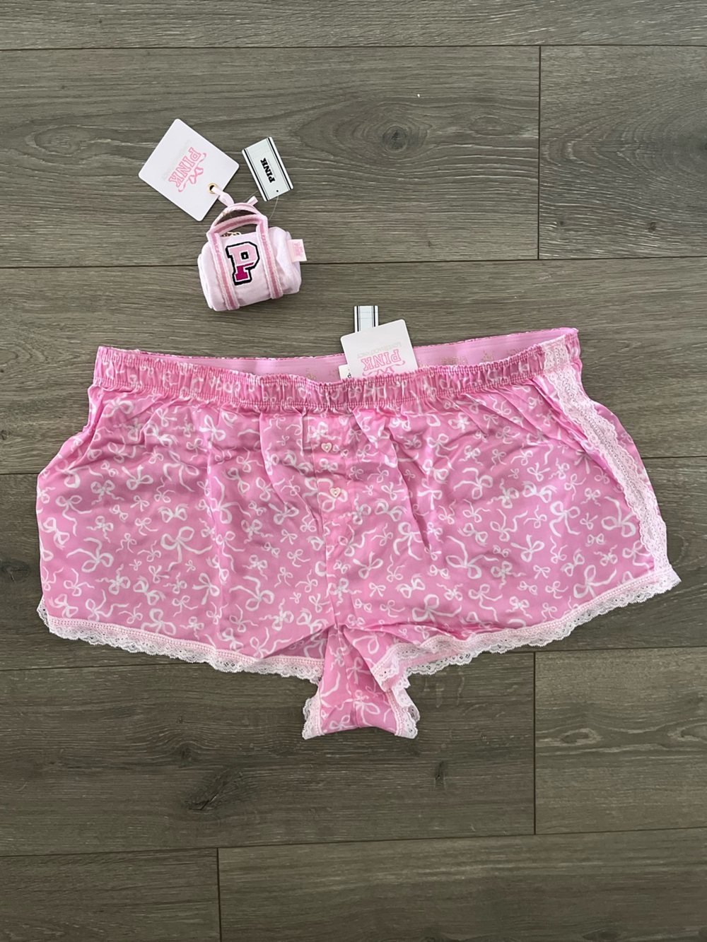 NWT Love Shack Fancy x Victoria's Secret Print Lace-Trim Sleep Short & Accessory